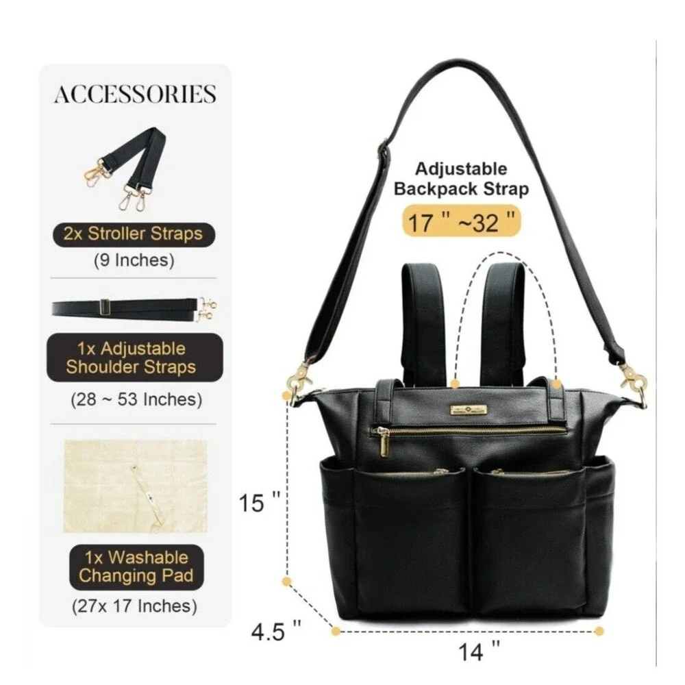 Miss Fong Diaper Bag Black Leather FA17001
